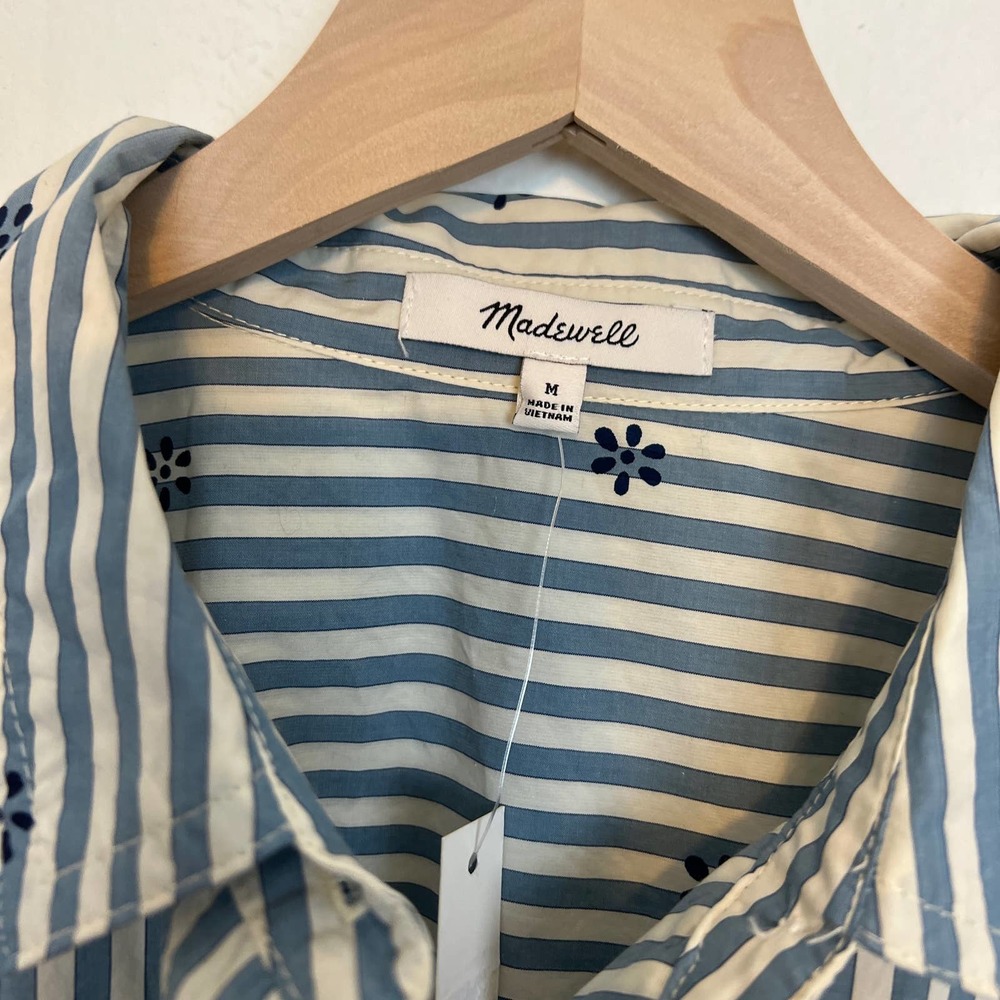 NWT Madewell Floral Painter Shirt Stell Stripe Medium Blue White - Picture 8 of 10